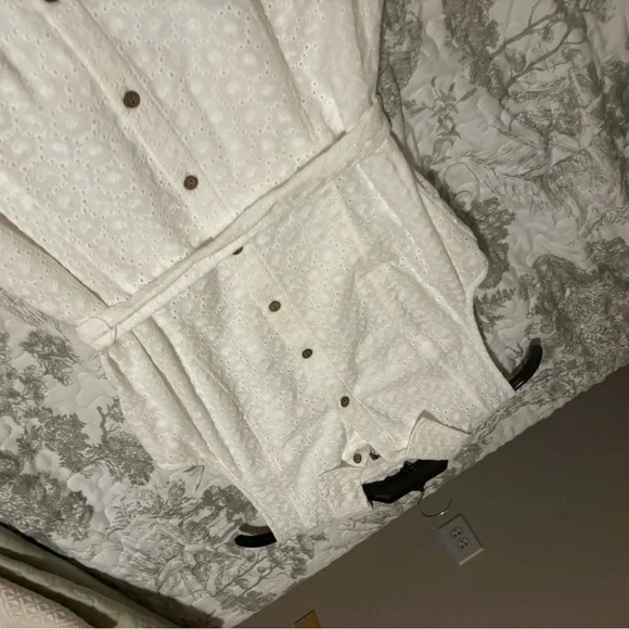 Anne Klein sz 8 white eyelet midi sleeveless sundress collared button front sash - Picture 10 of 12